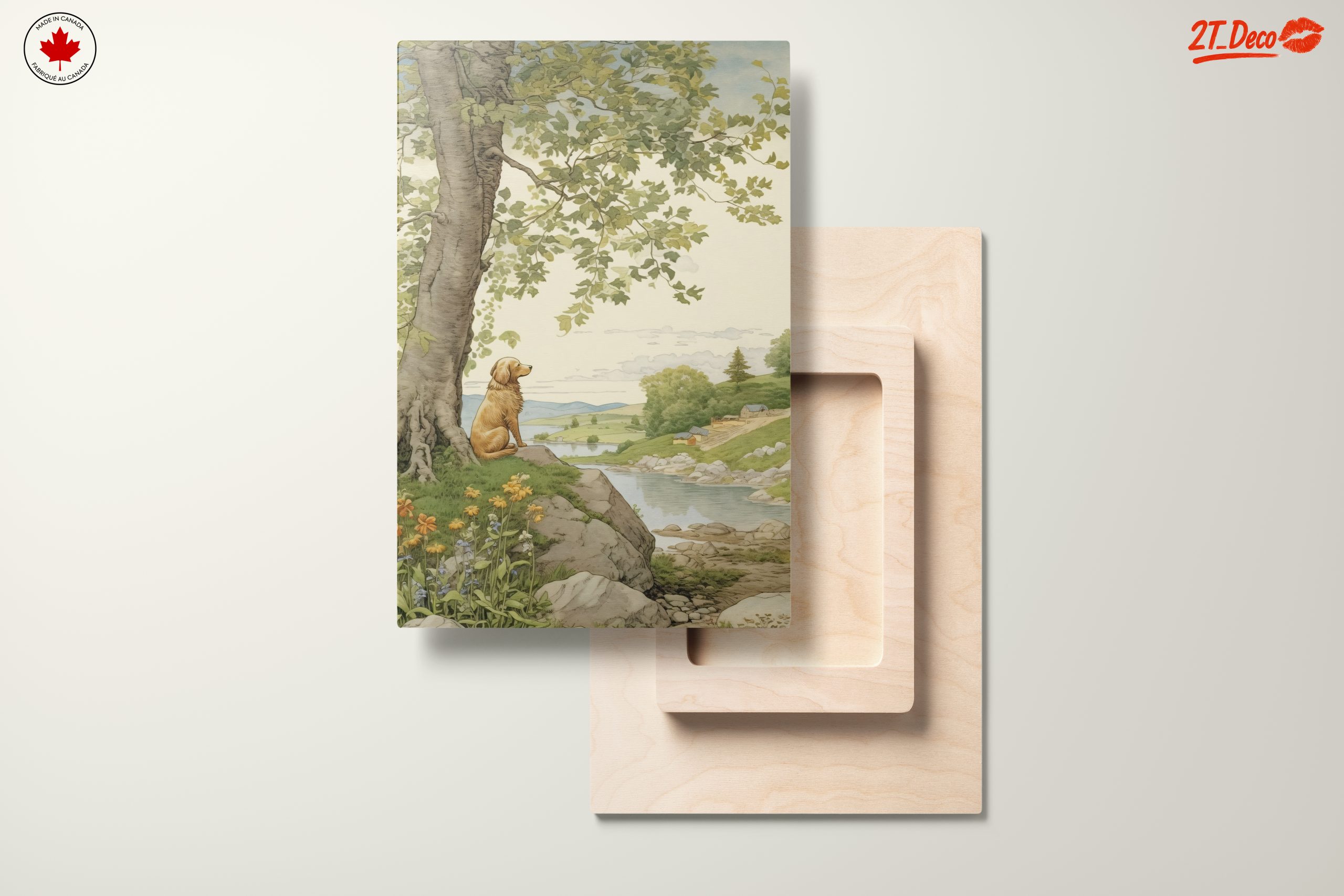 Golden Retriever in Tranquil Landscape Art - Image 11