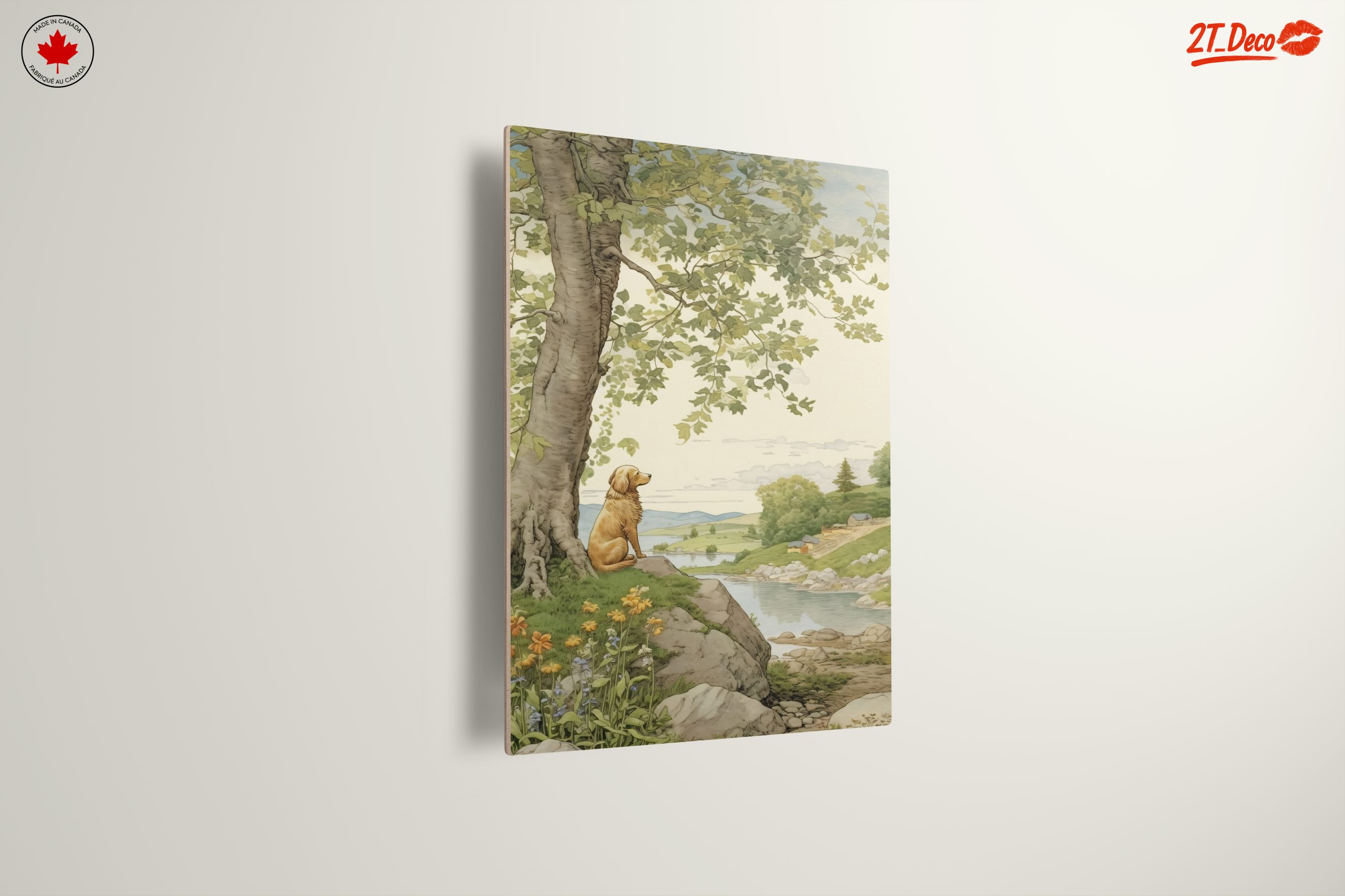 Golden Retriever in Tranquil Landscape Art - Image 13