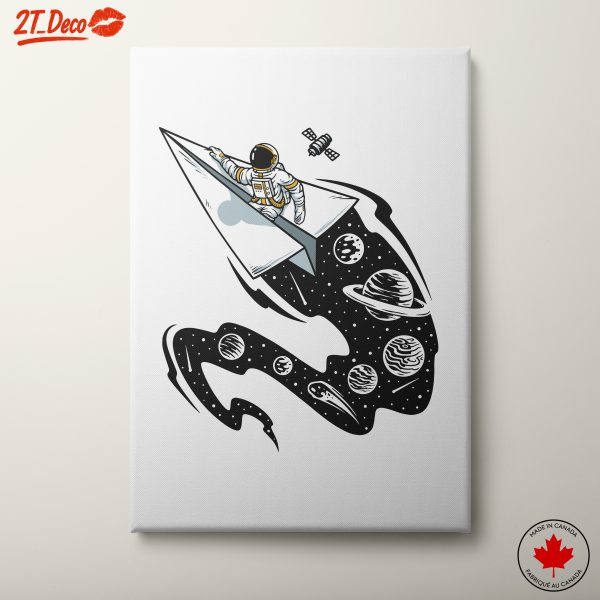 Astronaut Flying Through Space with Paper Plane