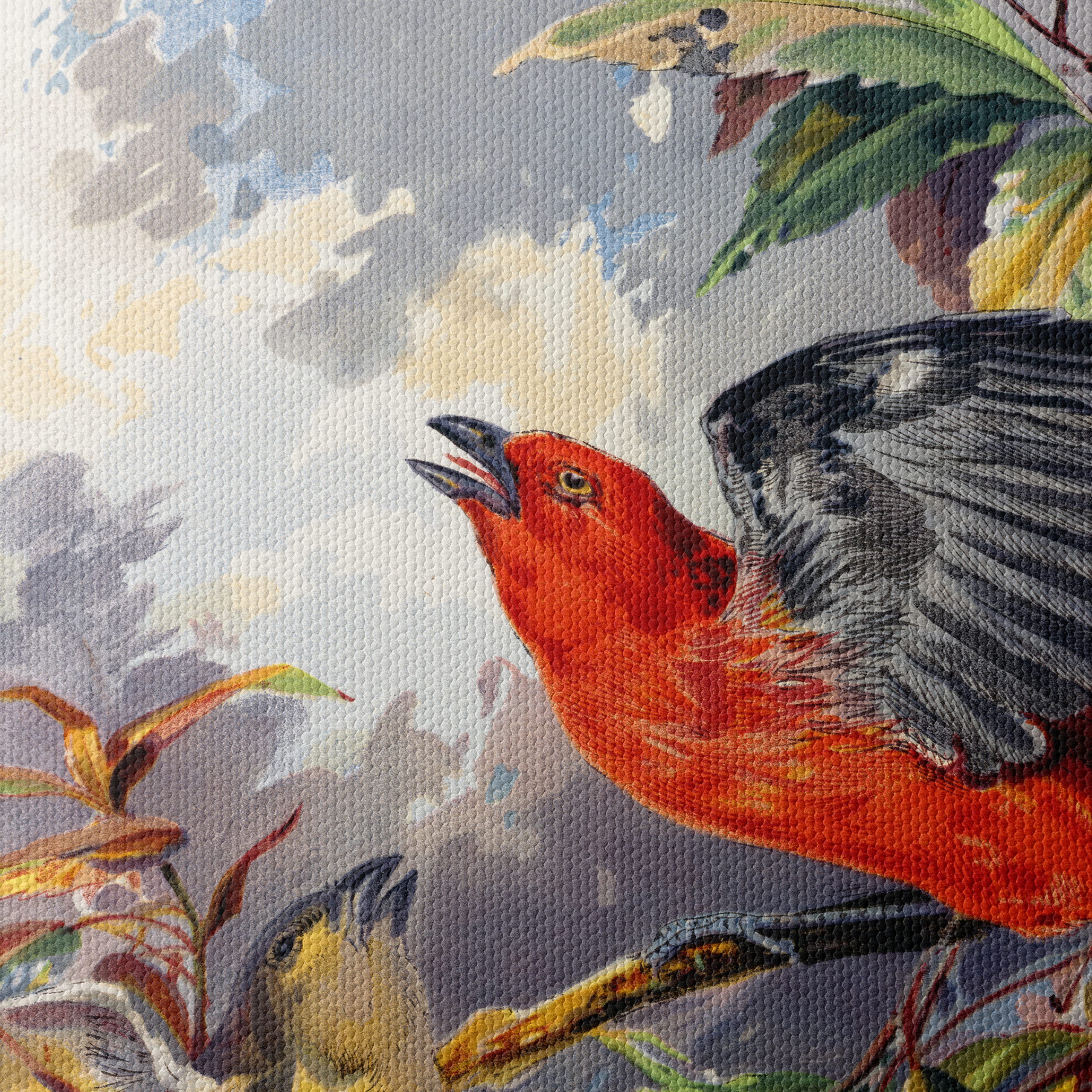 Vibrant Red Bird Perched on Cherry Branch - Image 4