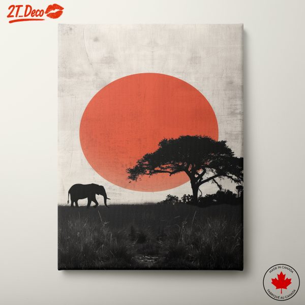 Stylized Elephant Silhouette with Bold Sun