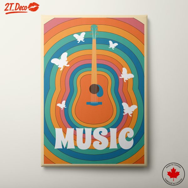Colorful Guitar and Butterflies Musical Art