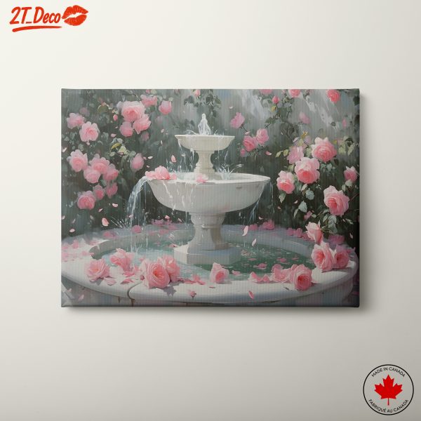 Elegant Fountain Surrounded by Pink Roses