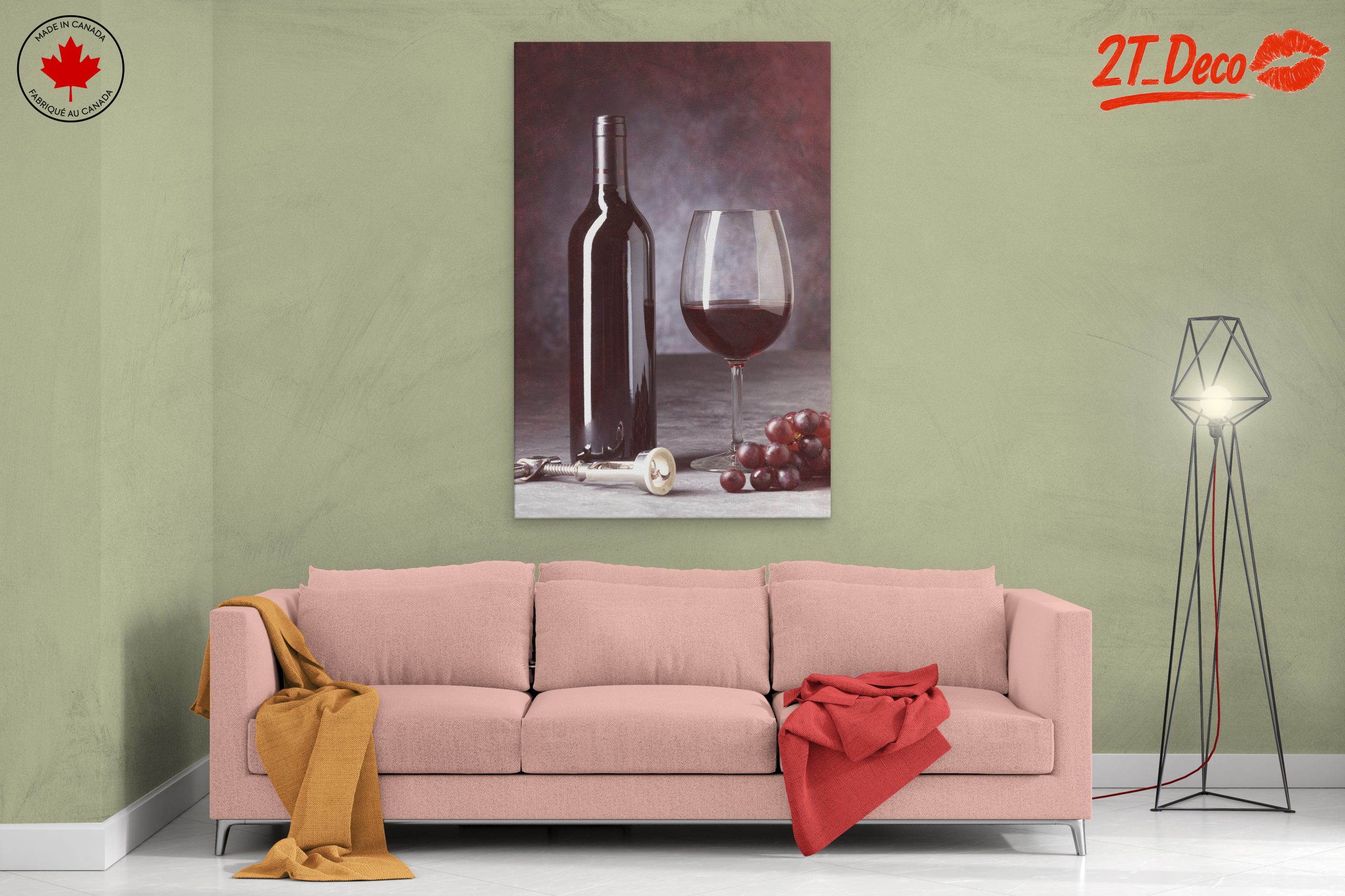 Elegant Red Wine Bottle and Glass Art - Image 2