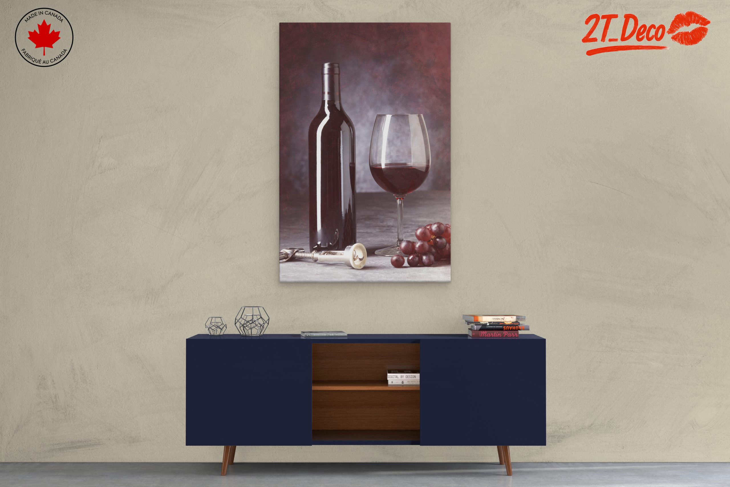 Elegant Red Wine Bottle and Glass Art - Image 3