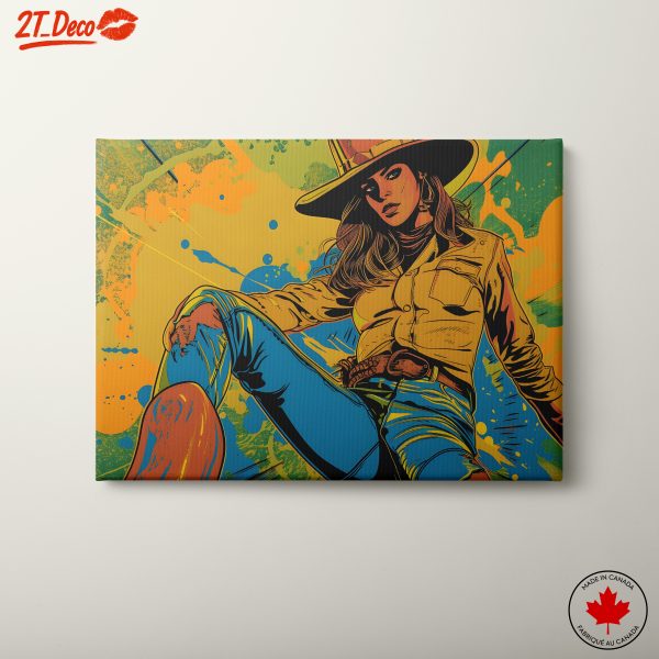 Vibrant Western Style Artwork Featuring Cowgirl