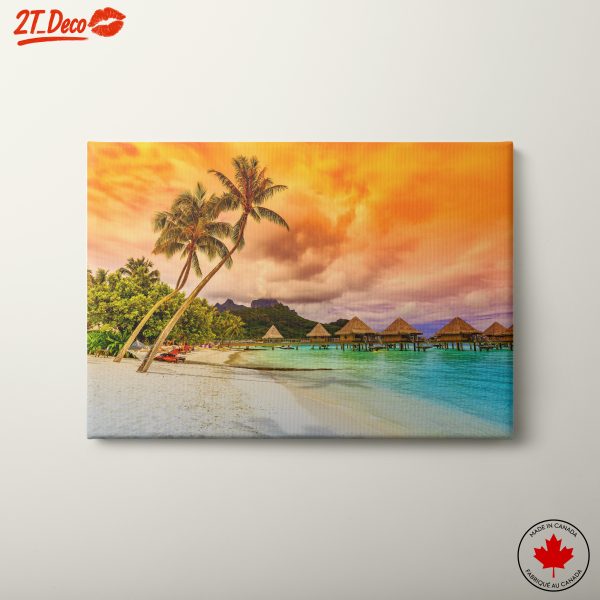 Tropical Beach Sunset with Palm Trees