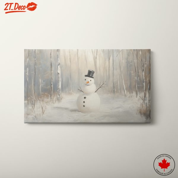 Cheerful Snowman in Winter Forest