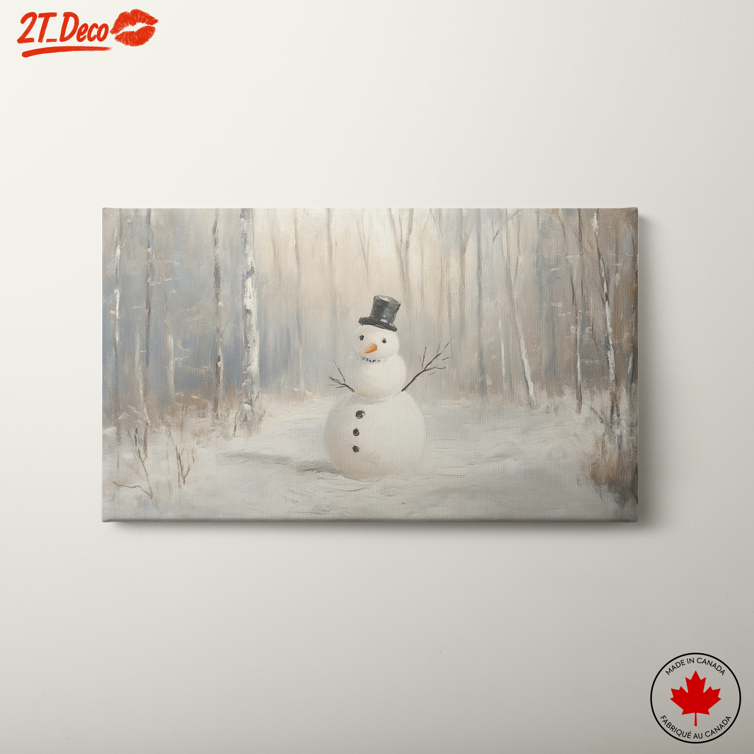 Cheerful Snowman in Winter Forest