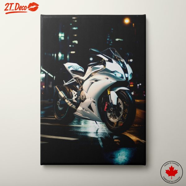 Sleek White Motorcycle Under City Lights
