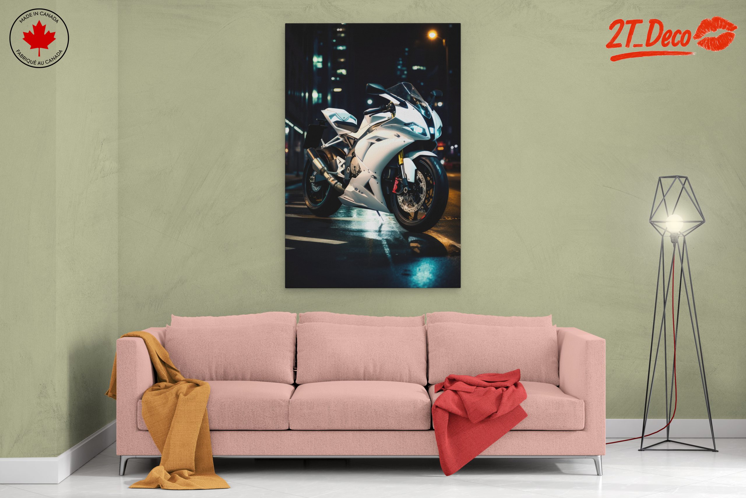 Sleek White Motorcycle Under City Lights - Image 2