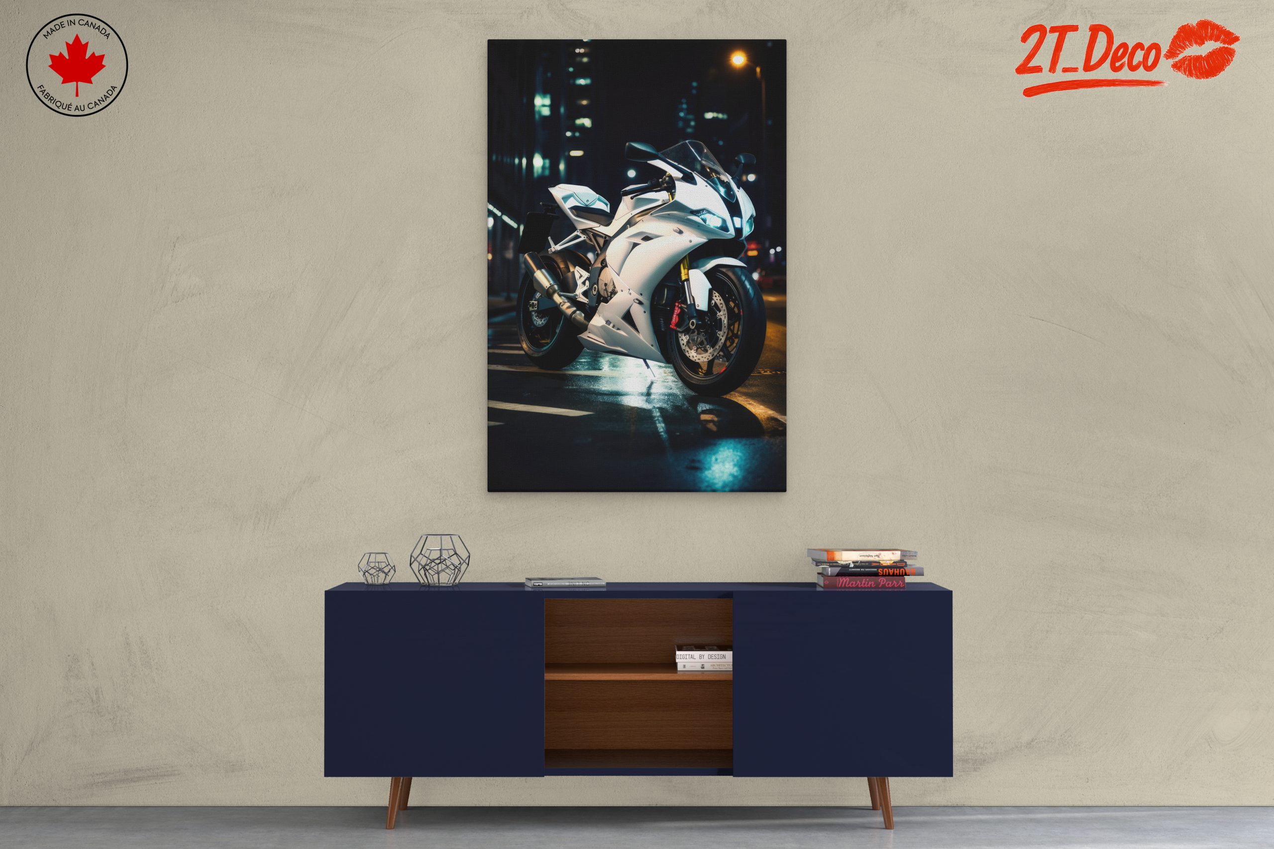 Sleek White Motorcycle Under City Lights - Image 3