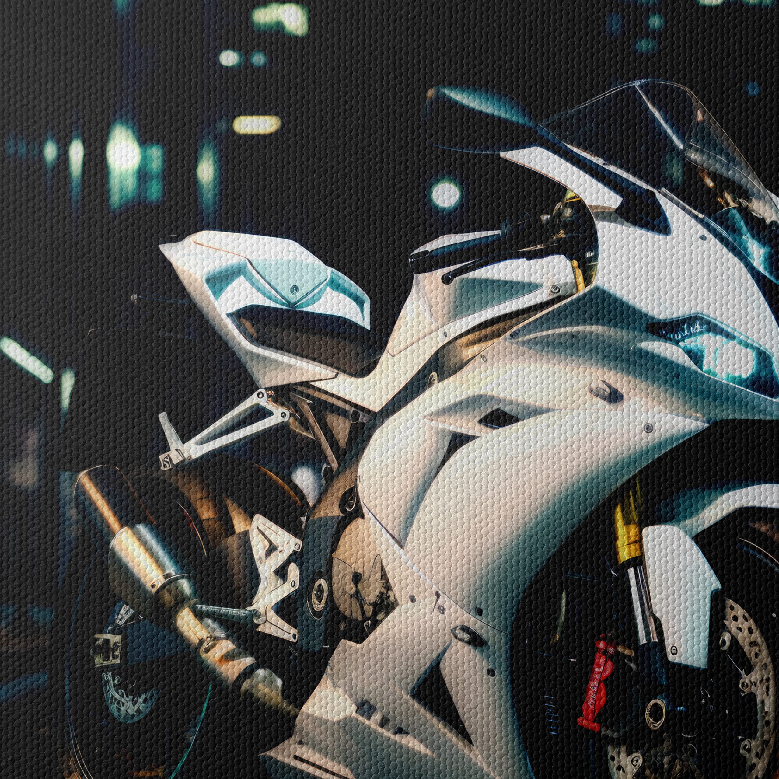 Sleek White Motorcycle Under City Lights - Image 4