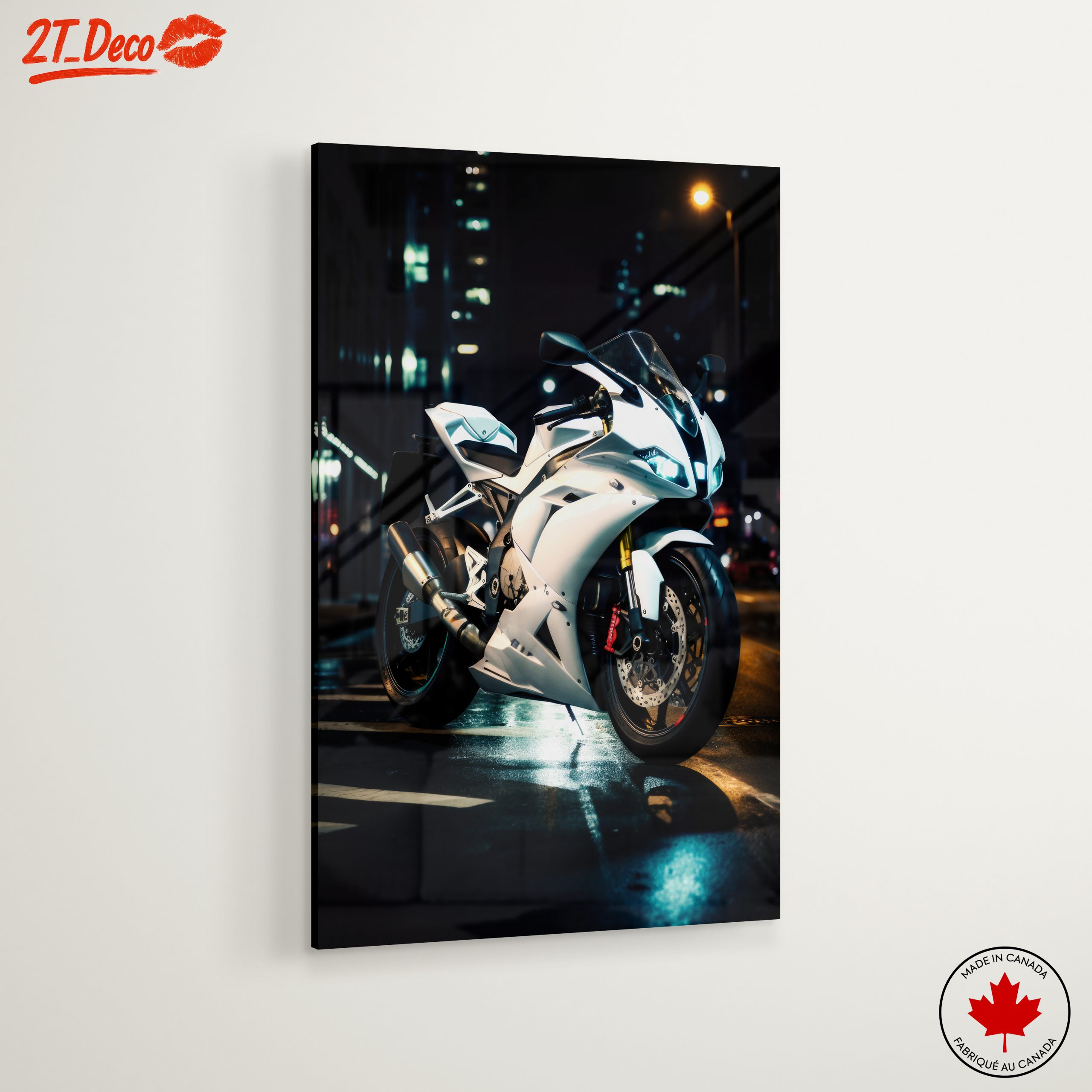 Sleek White Motorcycle Under City Lights - Image 6