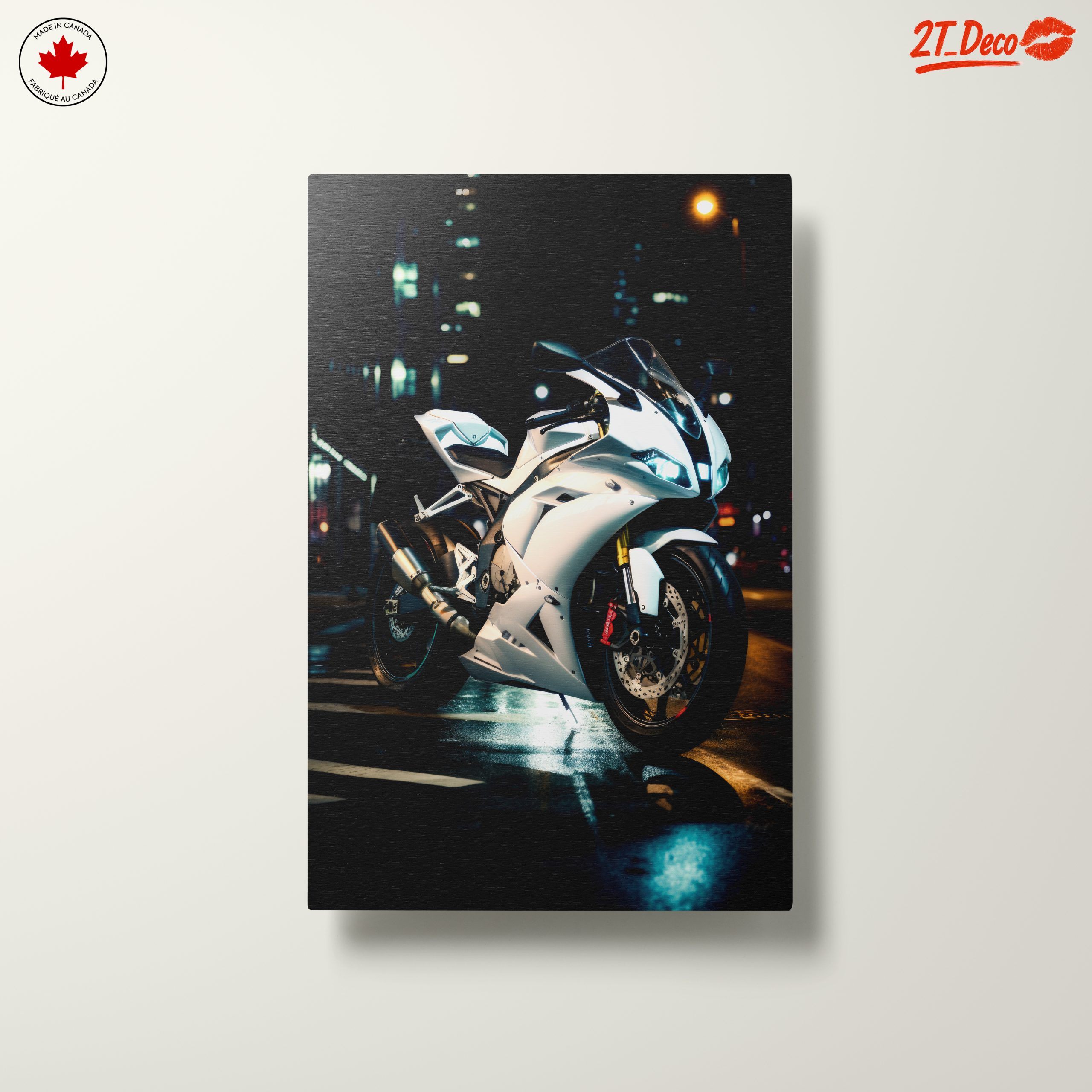 Sleek White Motorcycle Under City Lights - Image 10