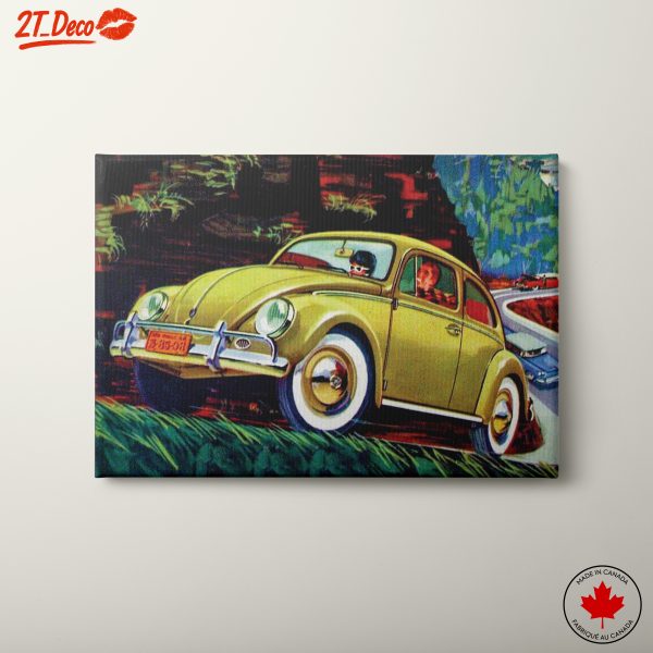 Classic Volkswagen Beetle in Vibrant Landscape Art