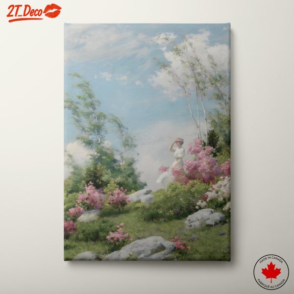 Woman in Blooming Garden Landscape