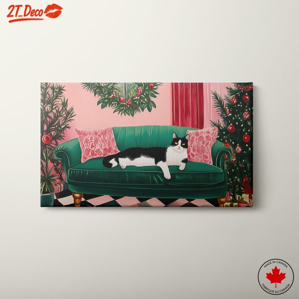 Charming Cat on Festive Green Sofa