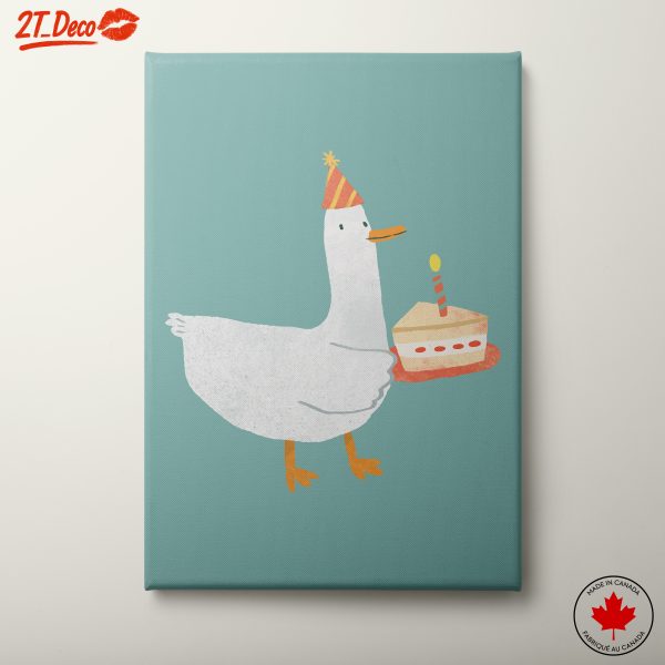 Whimsical Goose Holding Birthday Cake