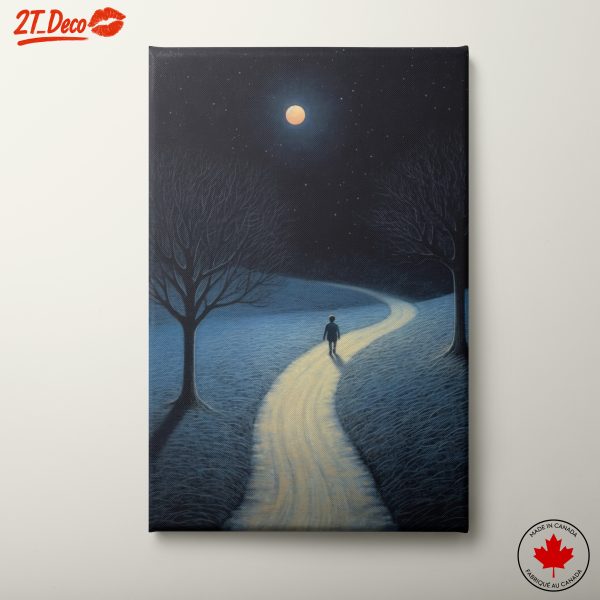 Boy Walking Through a Moonlit Landscape