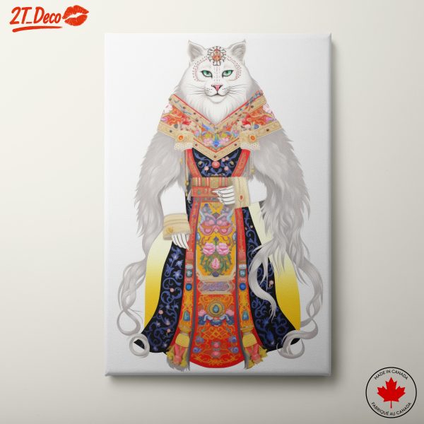 Majestic Stylized Character Art Featuring a White Feline