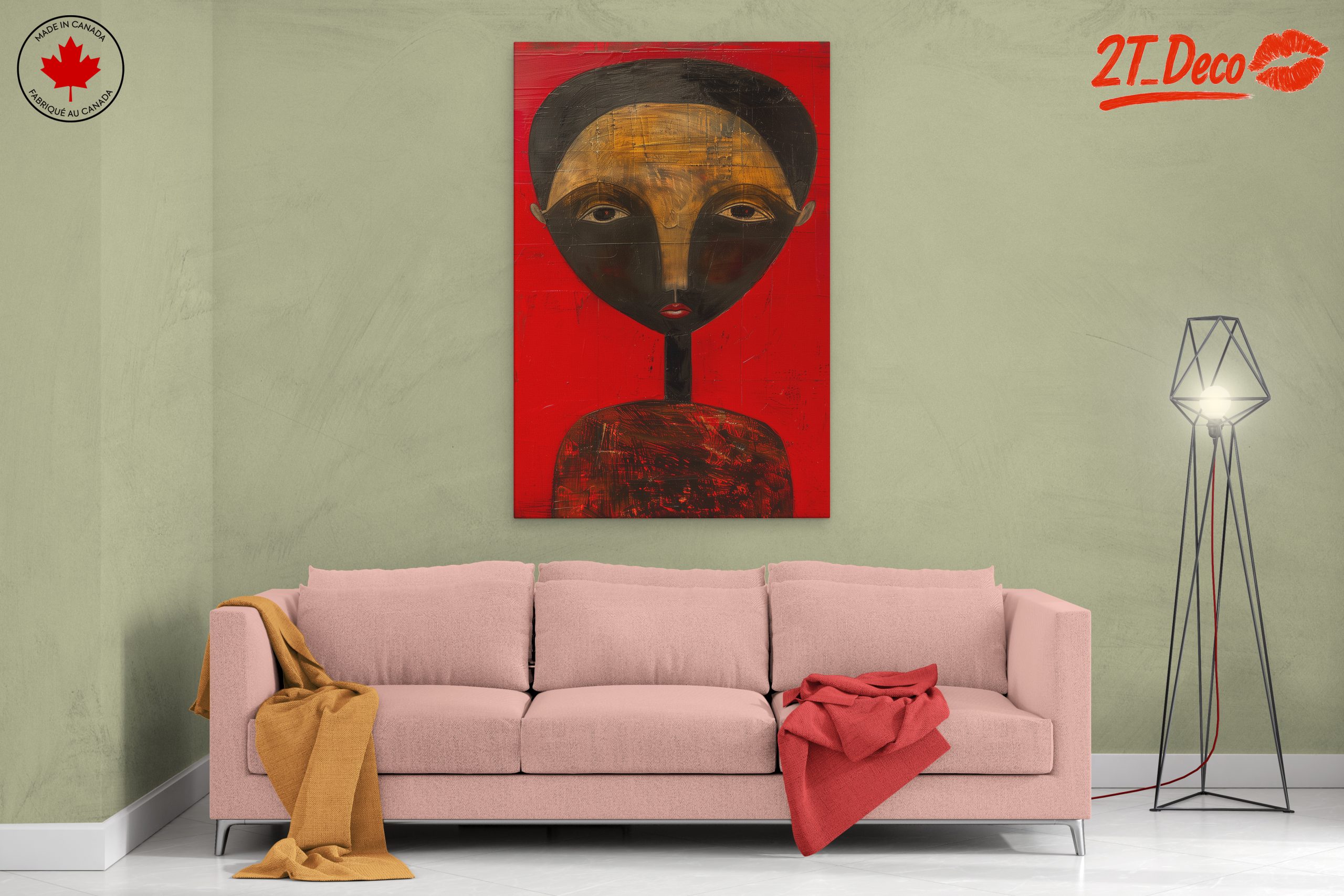 Stylized Afro Art Portrait on Red Background - Image 2