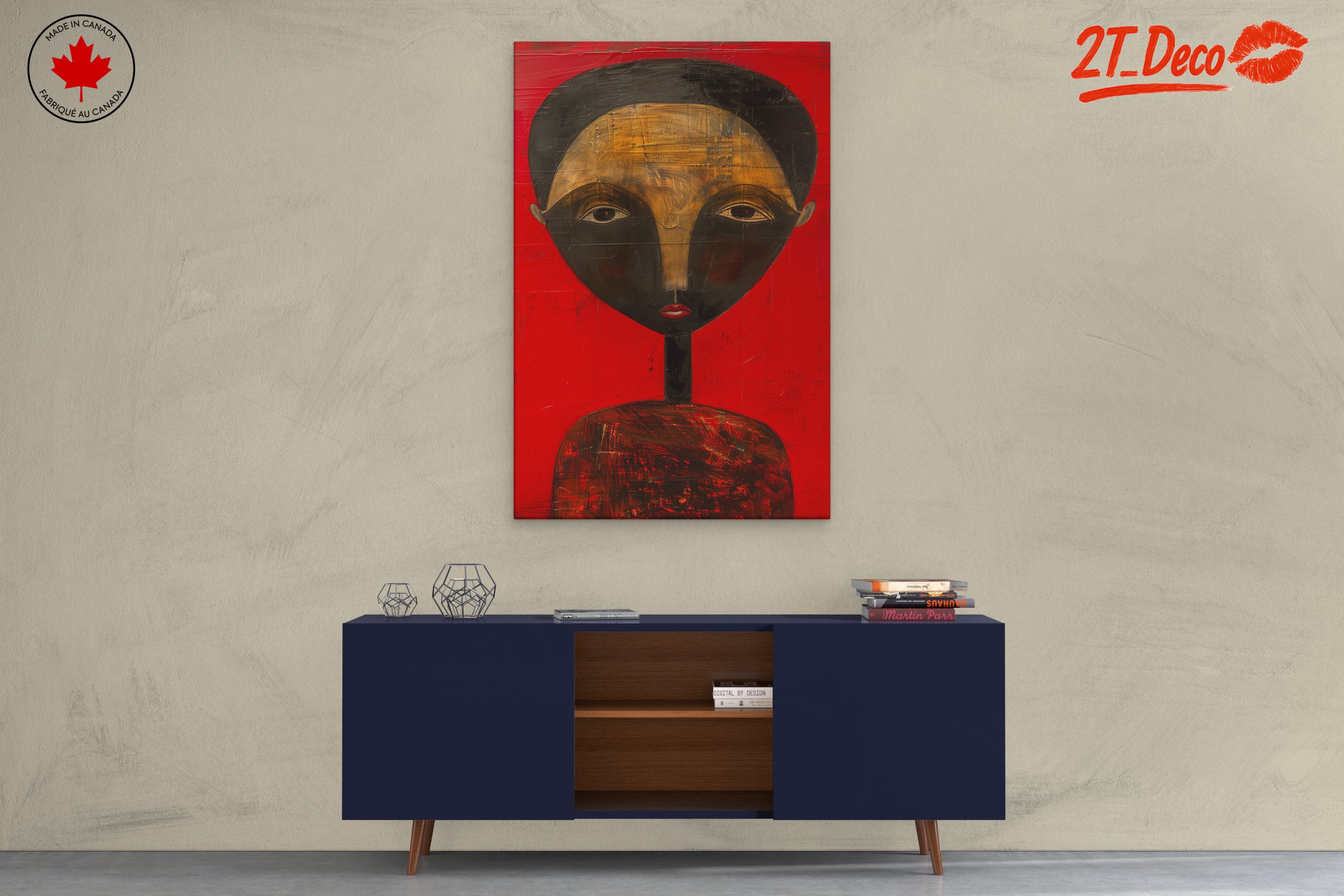 Stylized Afro Art Portrait on Red Background - Image 3