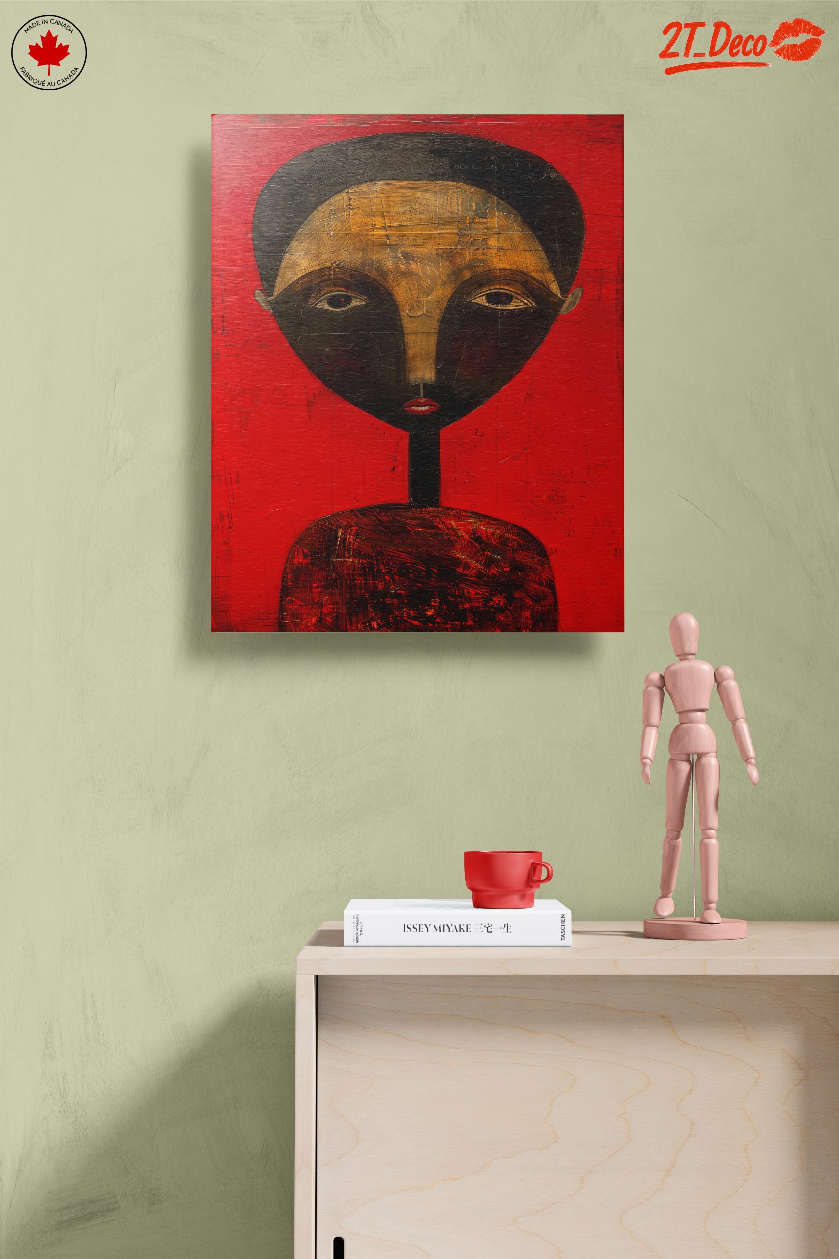 Stylized Afro Art Portrait on Red Background - Image 14