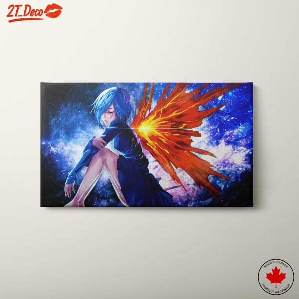 Anime Character with Fiery Wings Against Starry Background