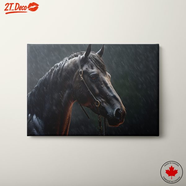 Majestic Black Horse in Rain