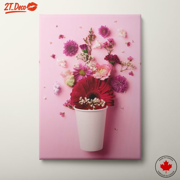 Colorful Floral Art Arrangements on Pink Background