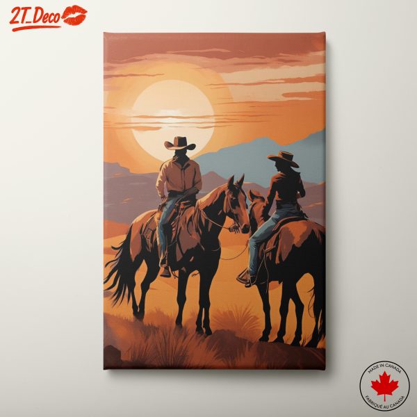 Cowboys at Sunset in a Desert Landscape