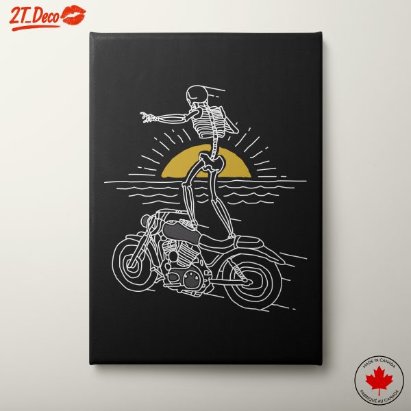 Skeleton Riding a Motorcycle at Sunset