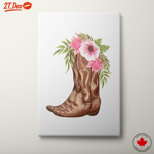 Whimsical Cowboy Boots with Flowers Art