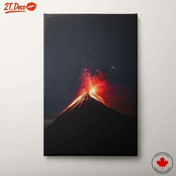 Majestic Volcano Eruption Under Starry Sky