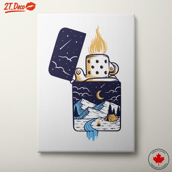 Camping Adventure Illustration with Stars and Mountains