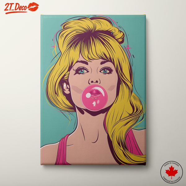 Stylized Pop Art of Woman Blowing Bubble Gum