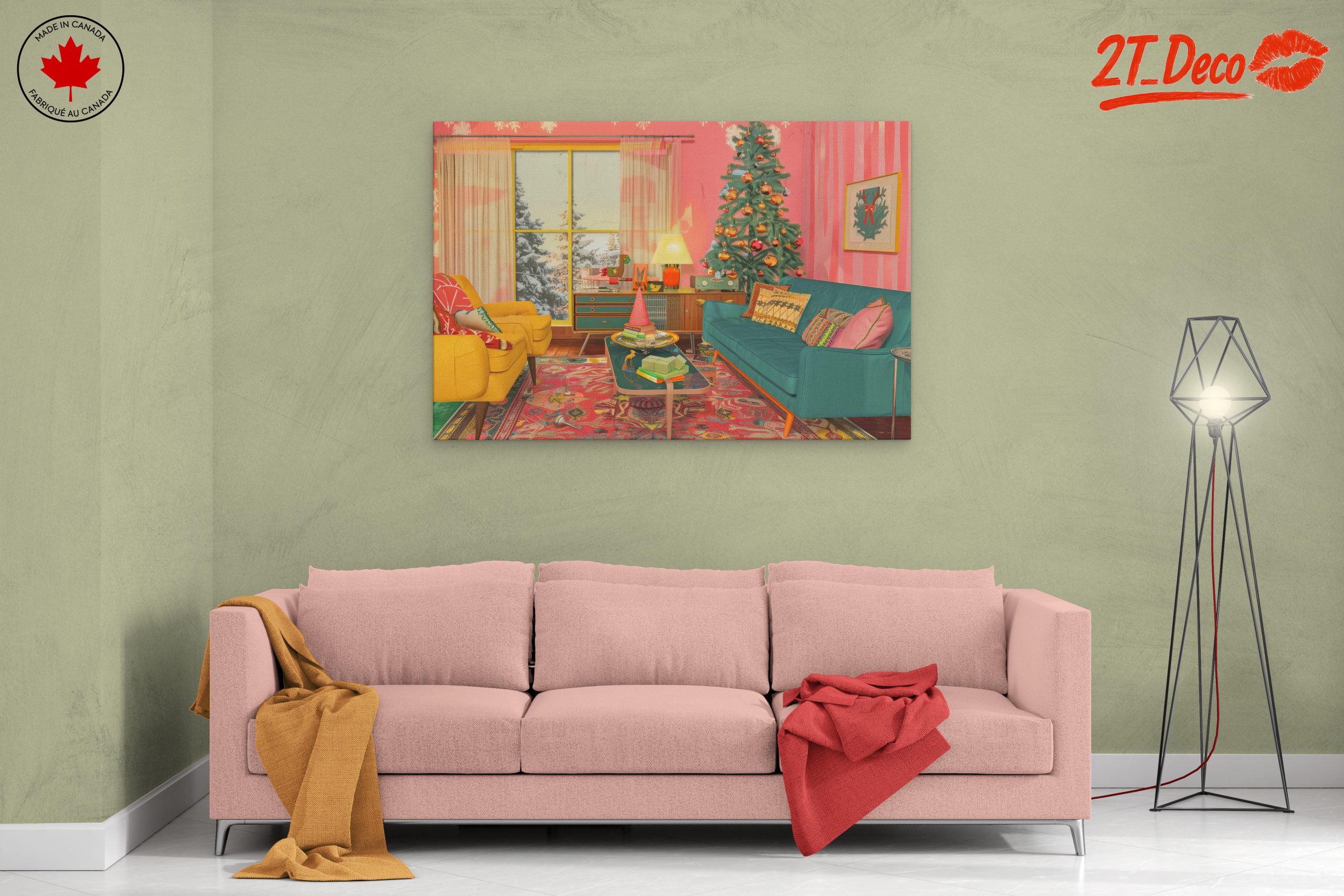 Vibrant Cozy Interior with Christmas Tree - Image 2