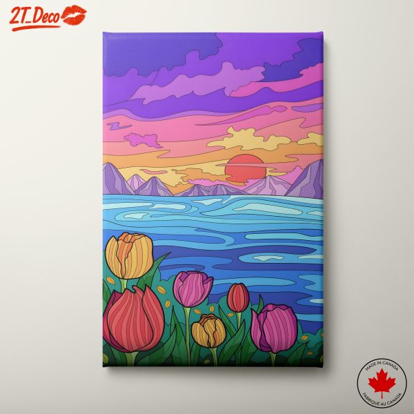 Colorful Tulip Landscape at Sunset