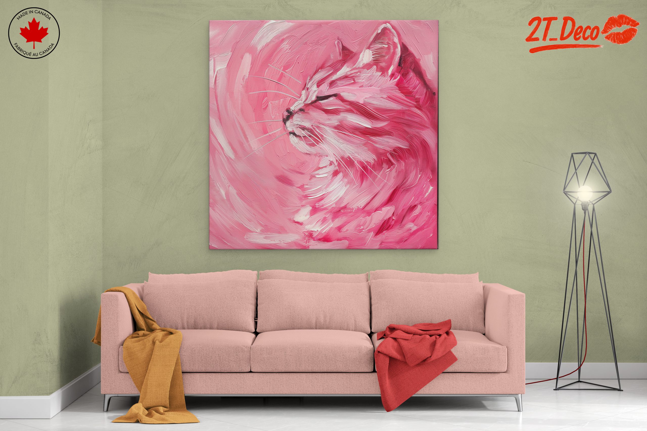 Vibrant Cat Art in Pink Hues - Image 2