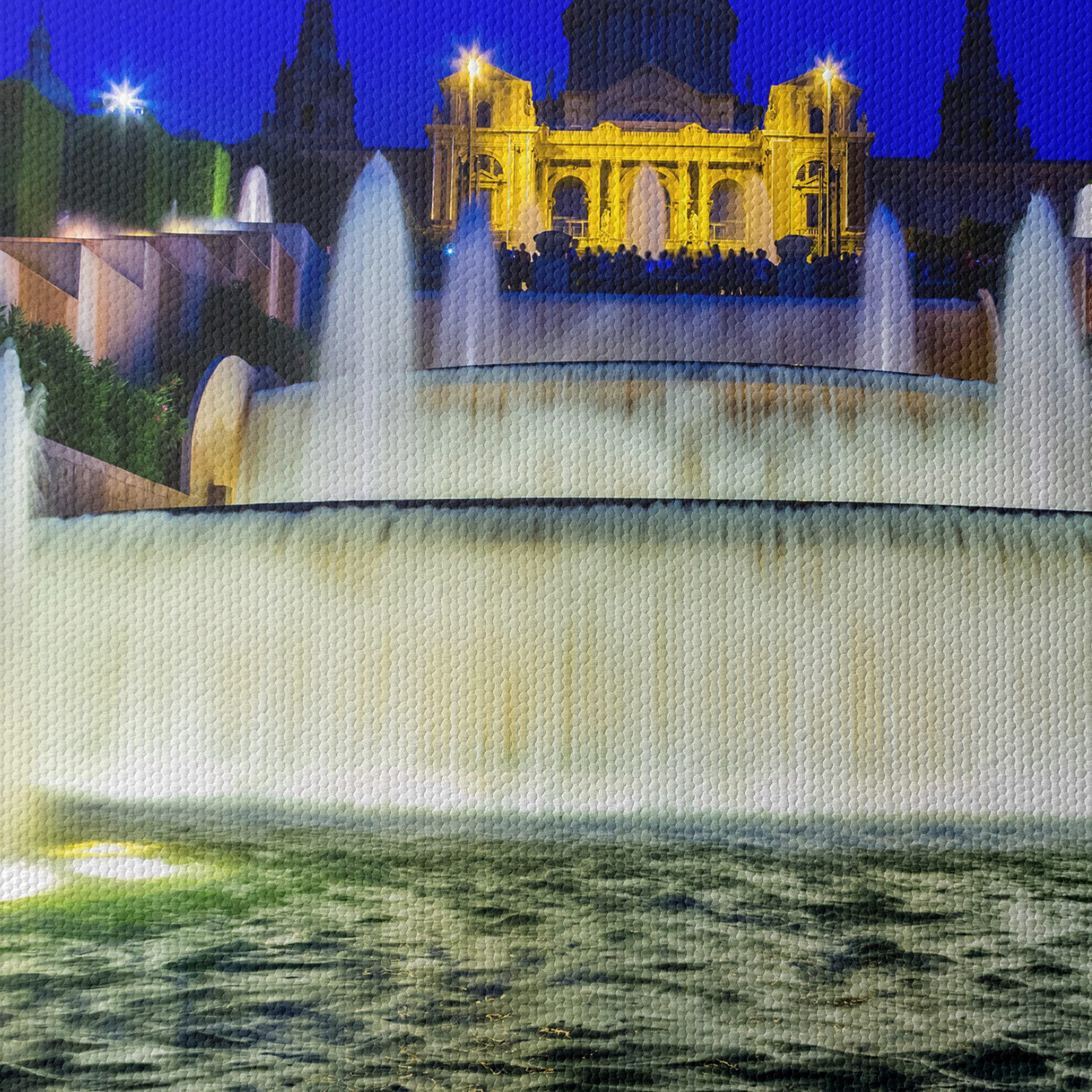Majestic Waterfall at Night with Illuminated Architecture - Image 4