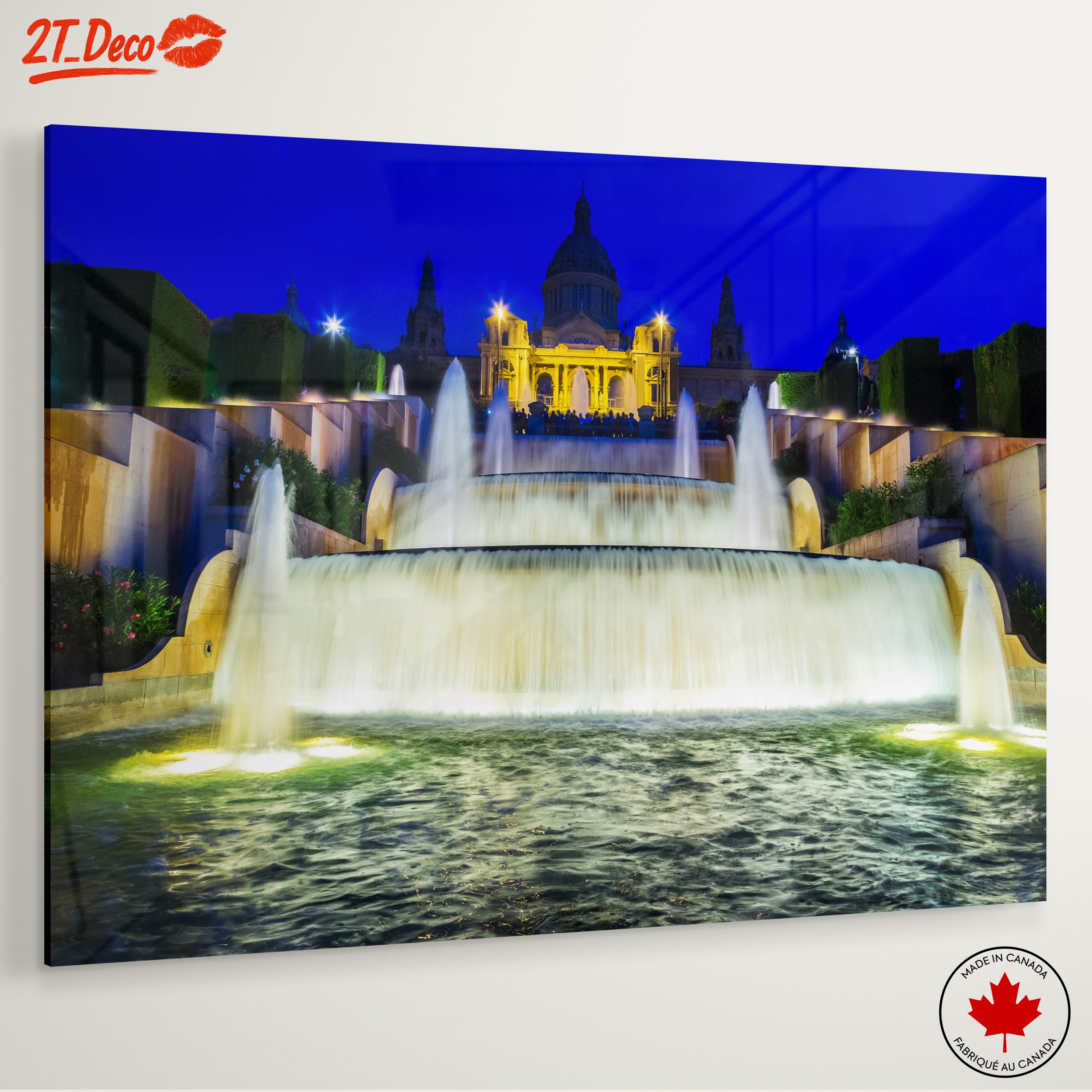 Majestic Waterfall at Night with Illuminated Architecture - Image 6