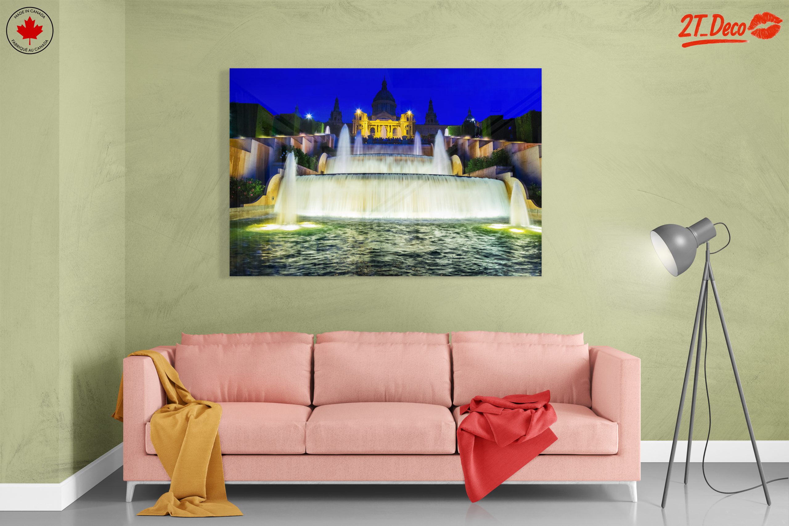 Majestic Waterfall at Night with Illuminated Architecture - Image 7