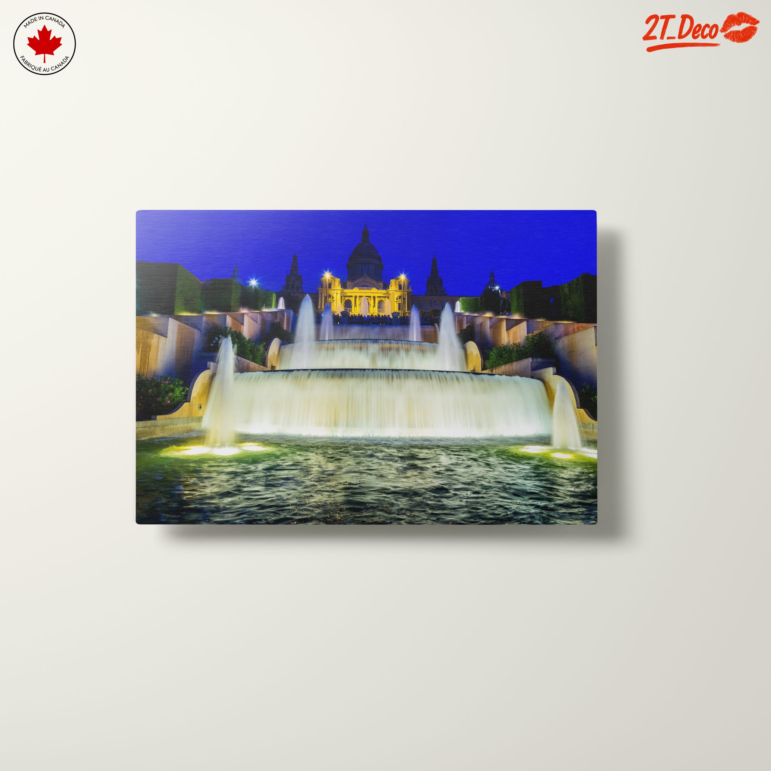 Majestic Waterfall at Night with Illuminated Architecture - Image 10