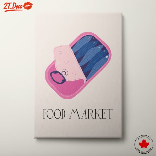 Whimsical Food Market Artwork Featuring Sardines