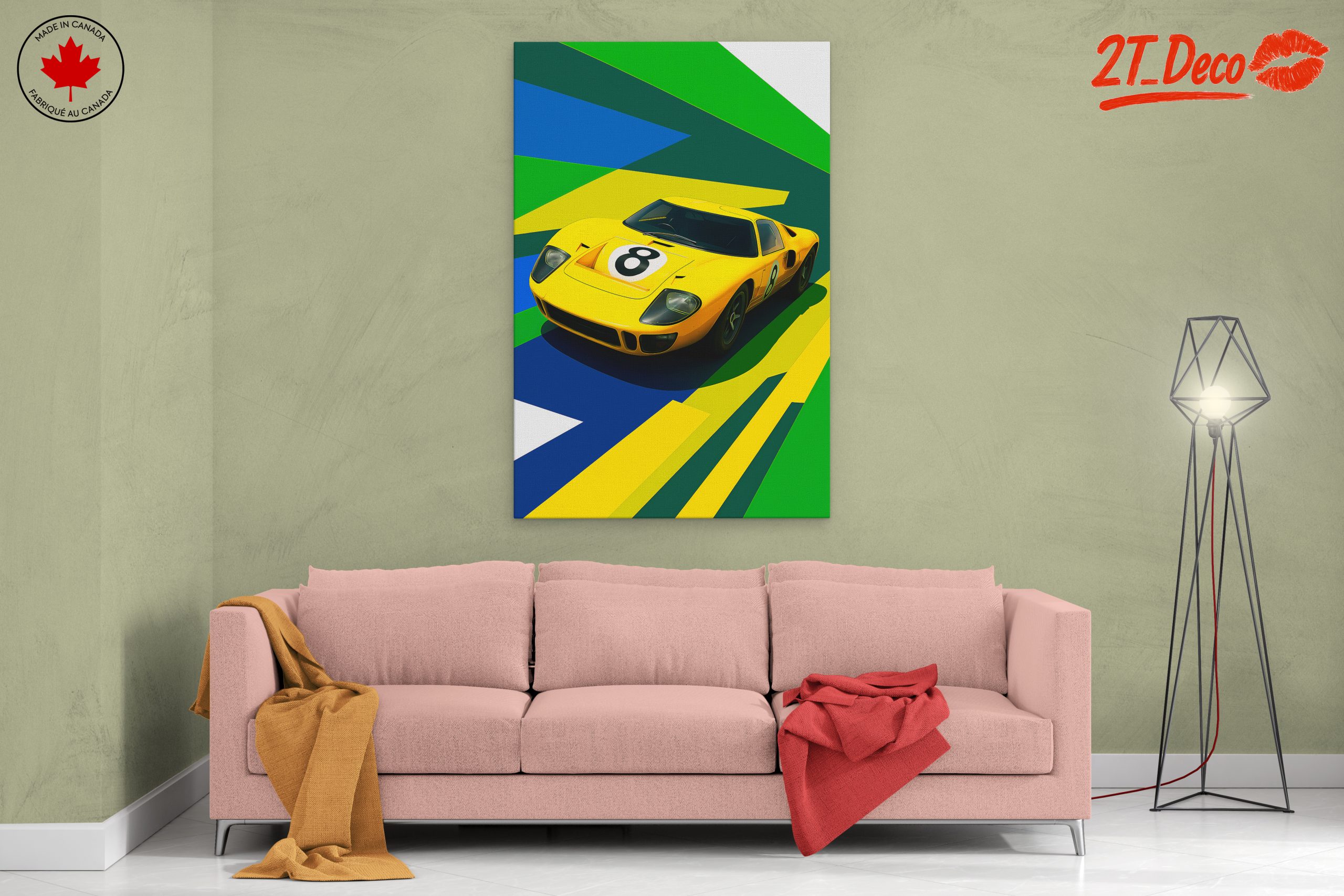 Stylized Ford GT40 Yellow Car Poster - Image 2