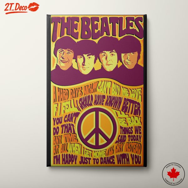 The Beatles Art Featuring Classic Lyrics and Peace Symbols