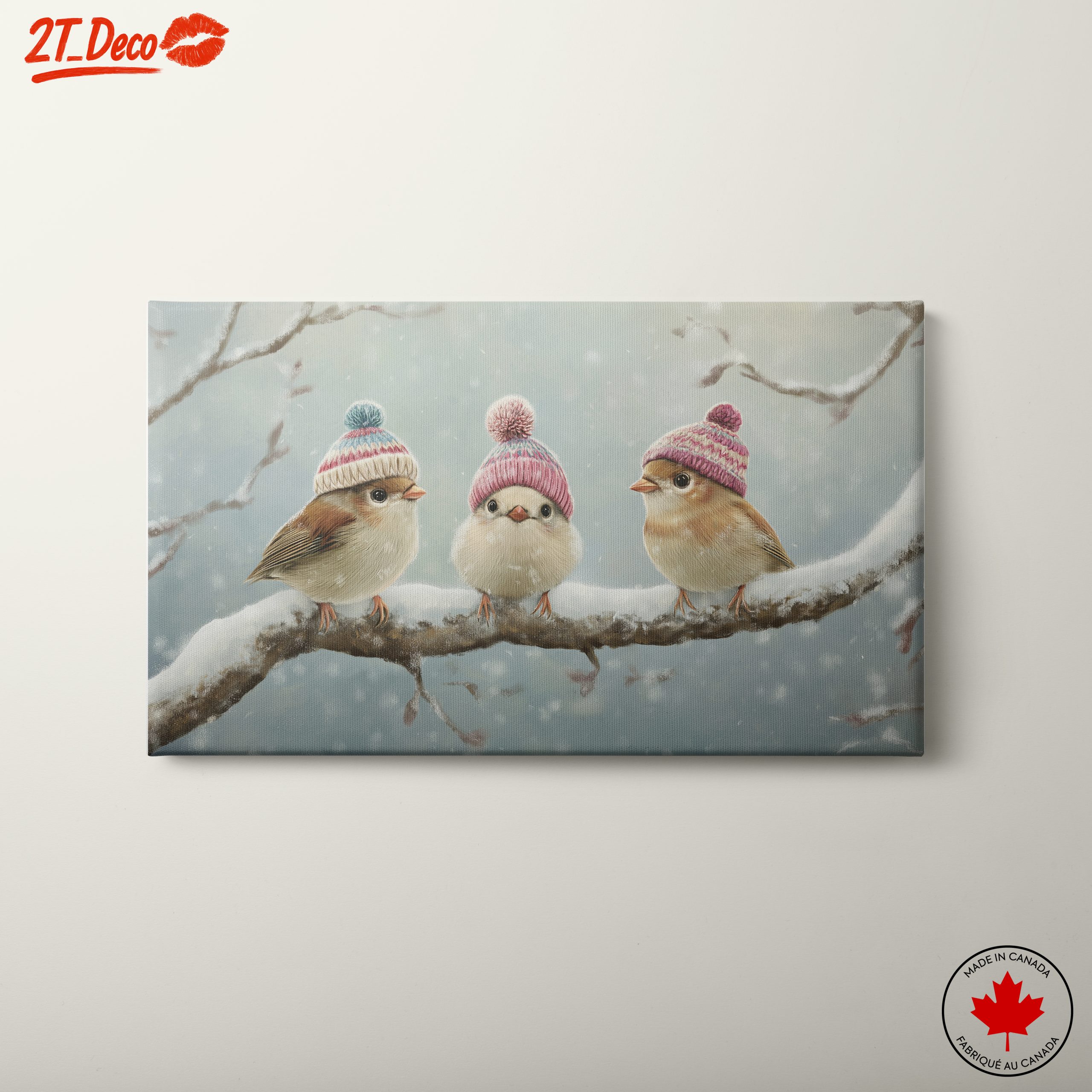 Three Charming Birds in Winter Hats