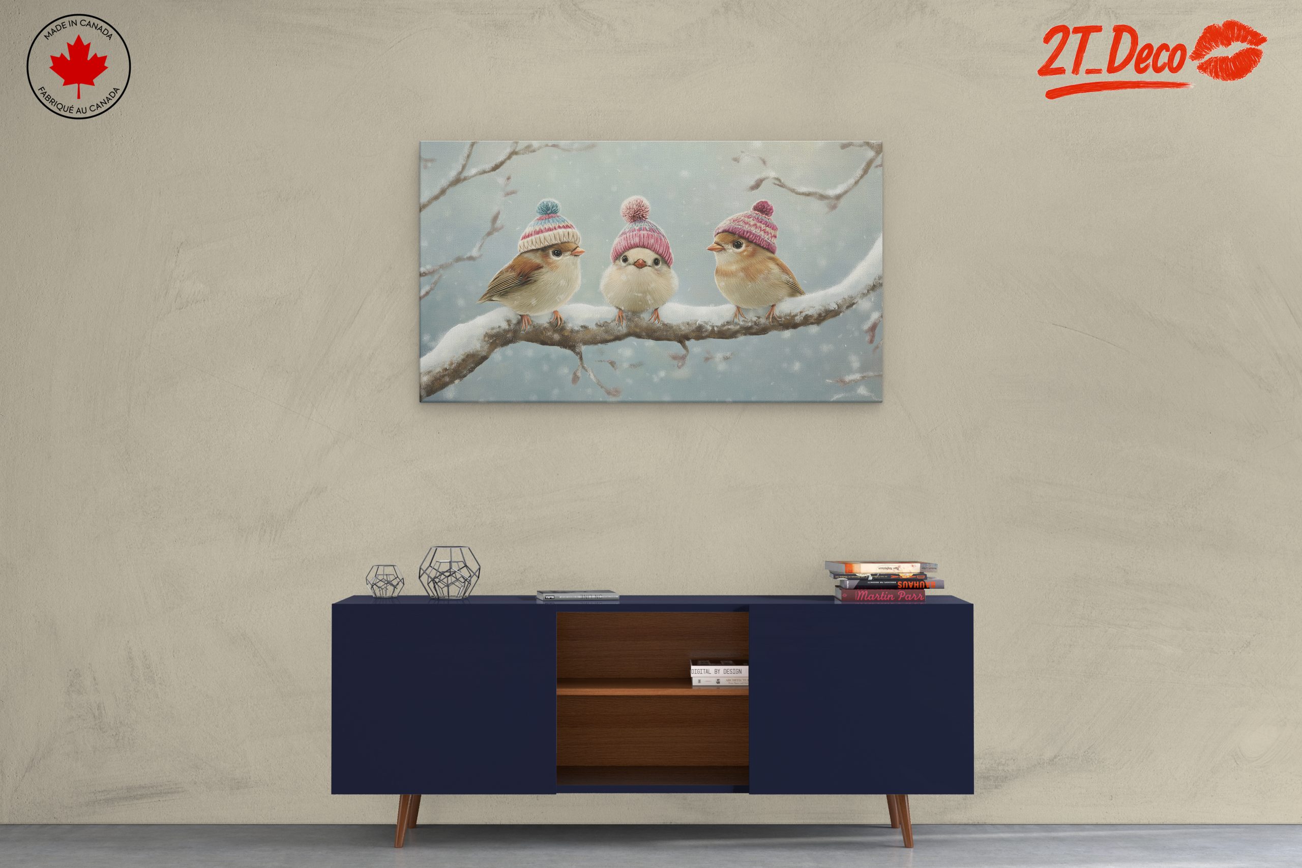 Three Charming Birds in Winter Hats - Image 3