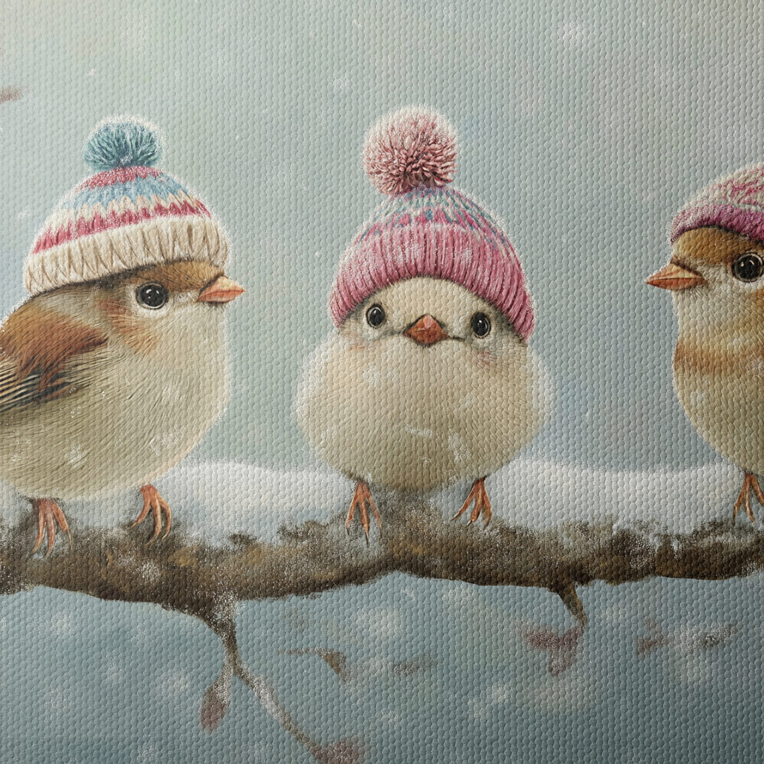 Three Charming Birds in Winter Hats - Image 4